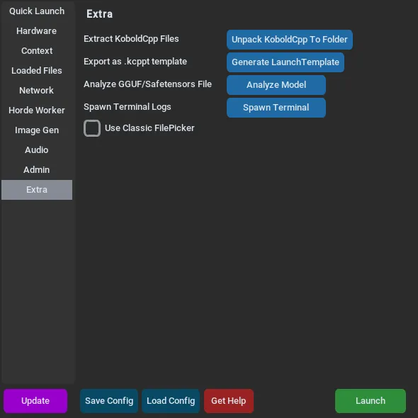 The Extra tab of the KoboldCpp launcher